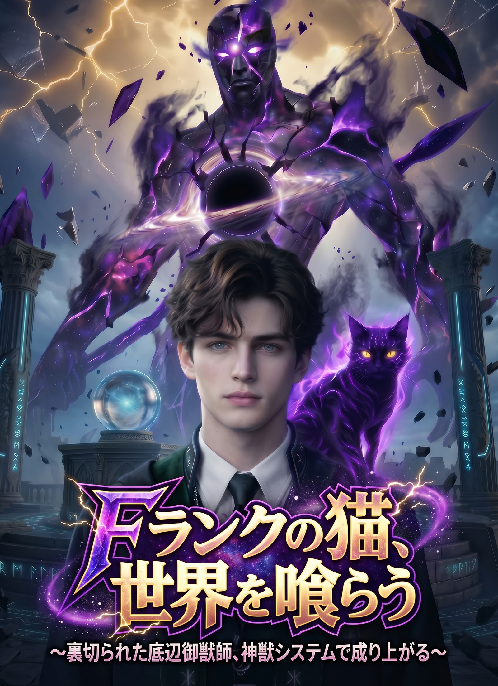 「Fランクの猫、世界を喰らう ～裏切られた底辺御獣師、神獣システムで成り上がる～」のカバー画像
