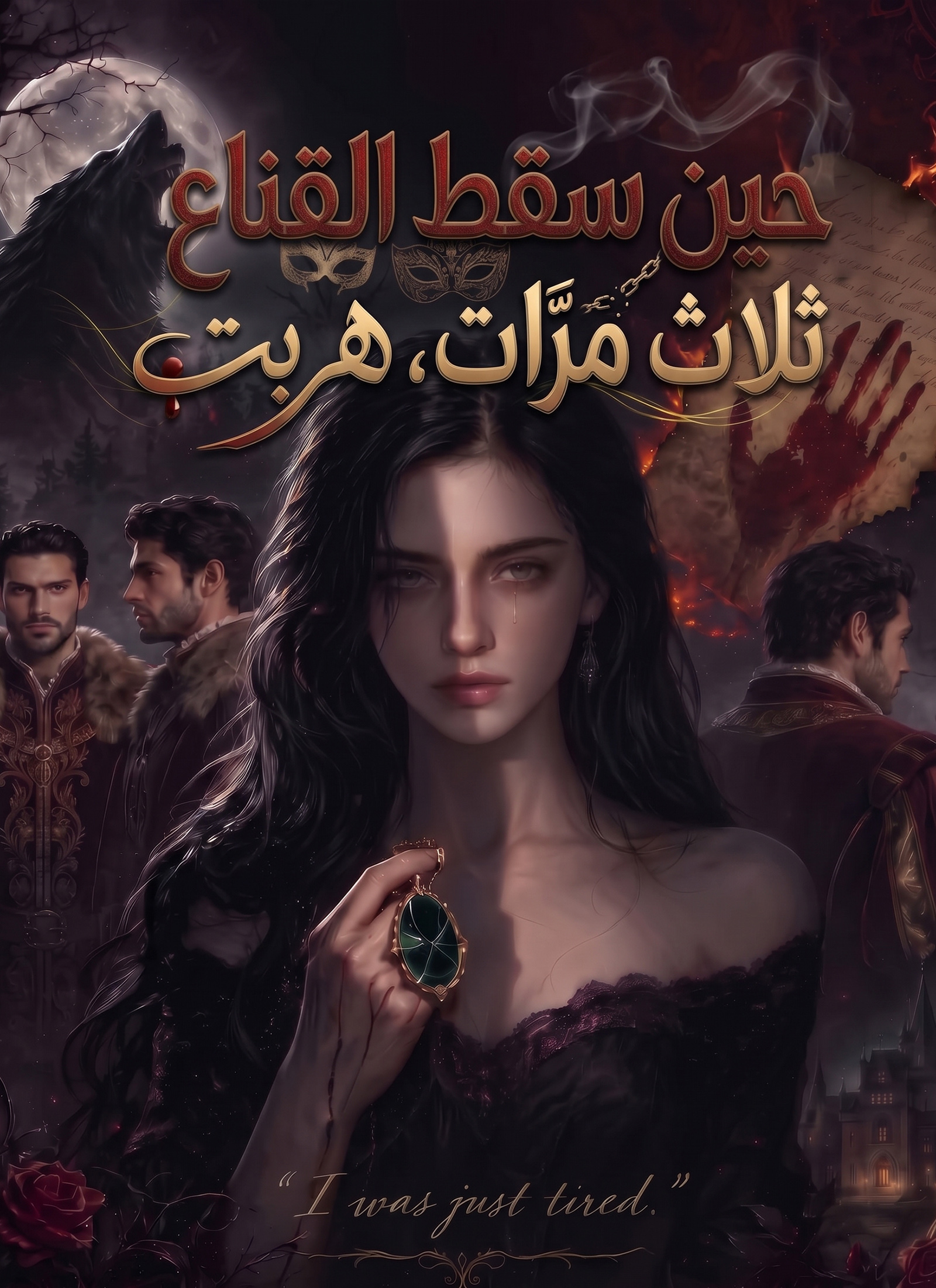 غلاف حين سقط القناع ثلاث مرات، هربت