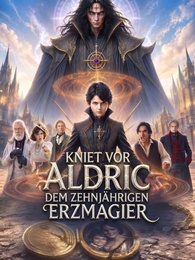 Kniet vor Aldric, dem zehnjährigen Erzmagier.